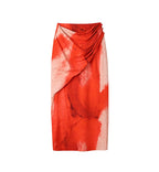 Red Print Straight Skirt