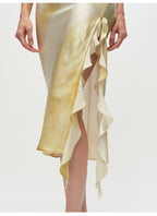 Yellow Knot Ruffled Midi Dress