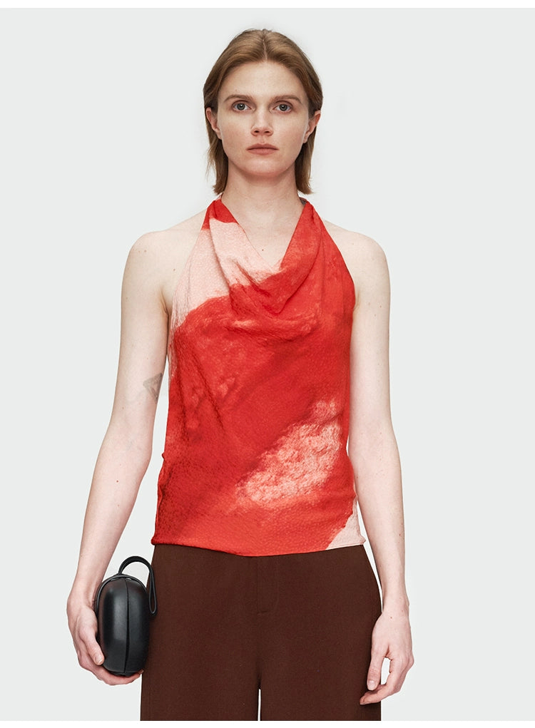 Red Print Halter Top