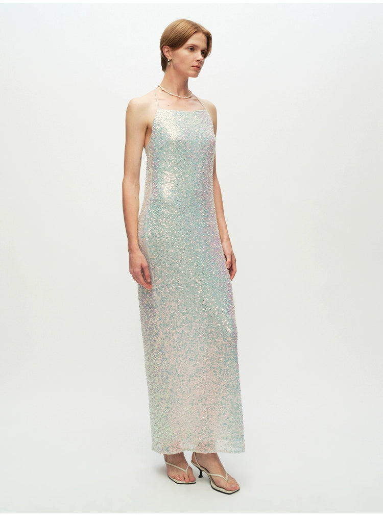 Sequins Halter Open Back Party Dress