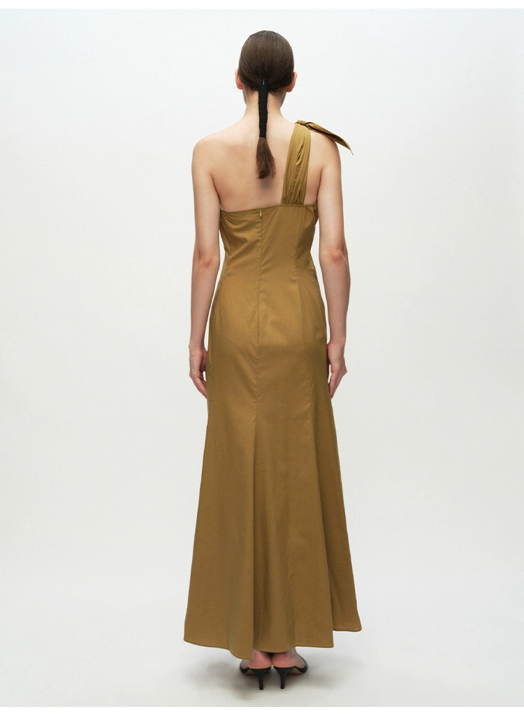 Solid One Shoulder Tie Maxi Dress