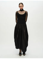 Ribbed Patchwork Silk Sleeveless Dress