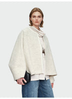 Oat Color Round Neck Coat
