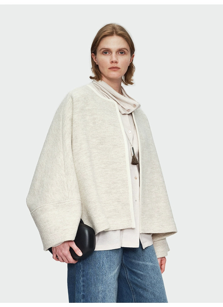 Oat Color Round Neck Coat