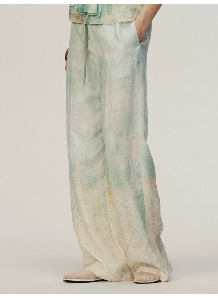Mint green Printing Loose Trousers