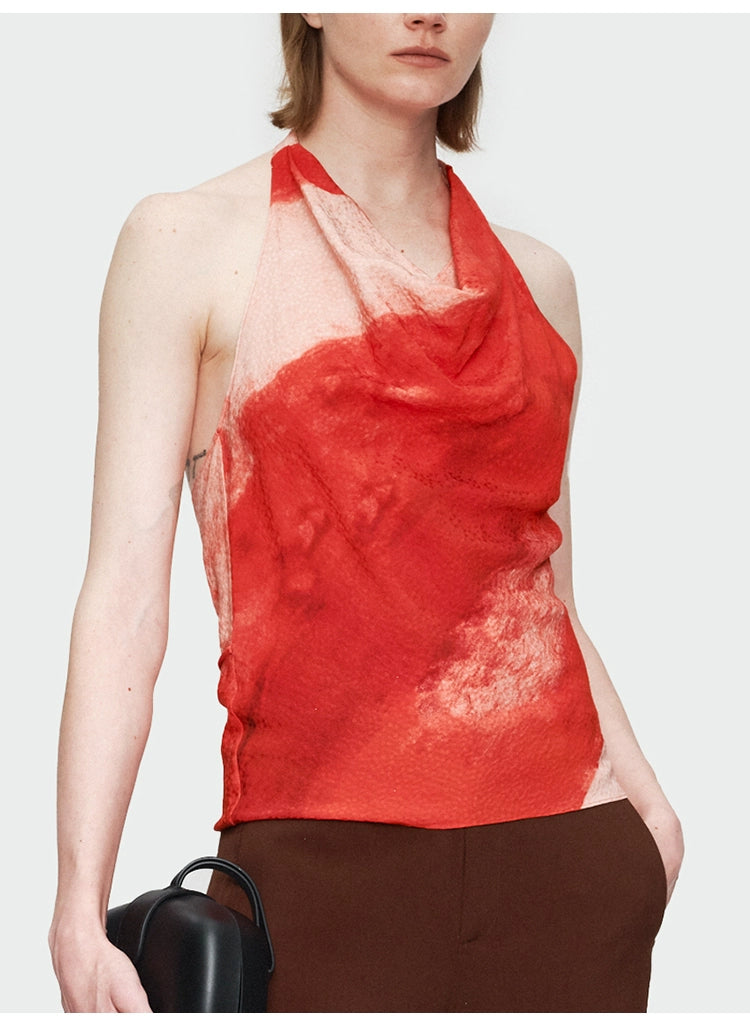 Red Print Halter Top