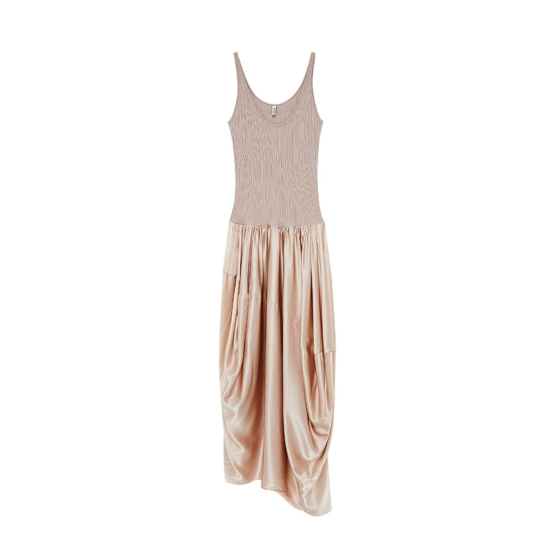 Ribbed Patchwork Silk Sleeveless Dress