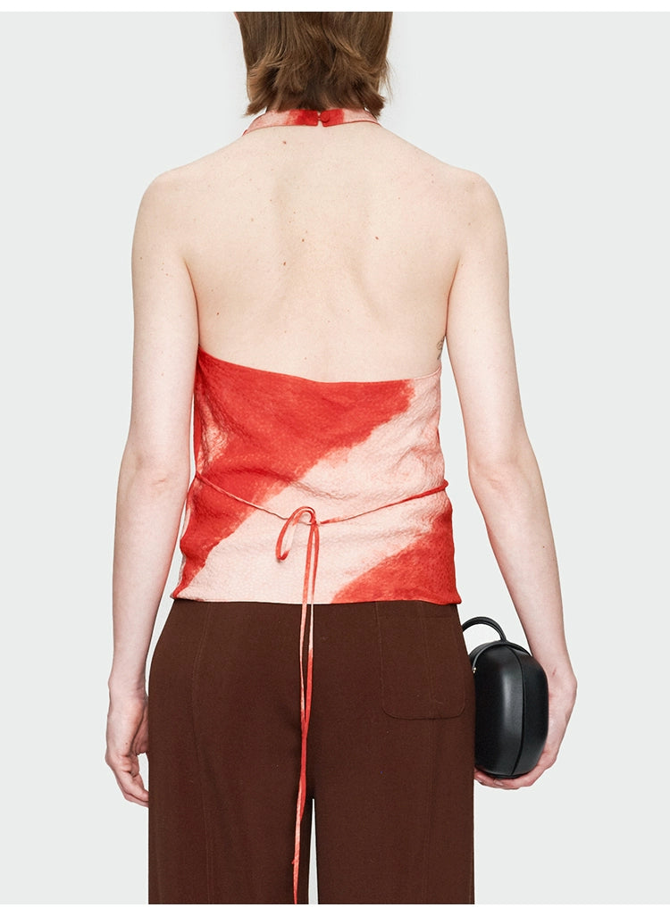 Red Print Halter Top