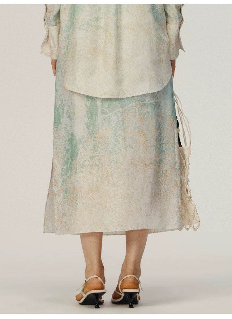 Mint Green Print Tied Skirt