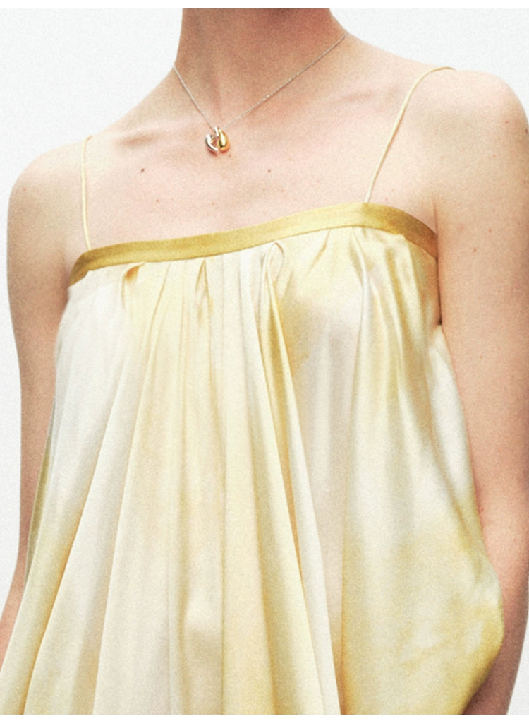 Yellow Printing Drape Suspender Dress