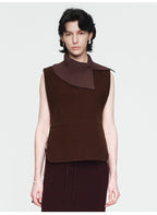 Coffee Knitted Collar Autumn Vest Top