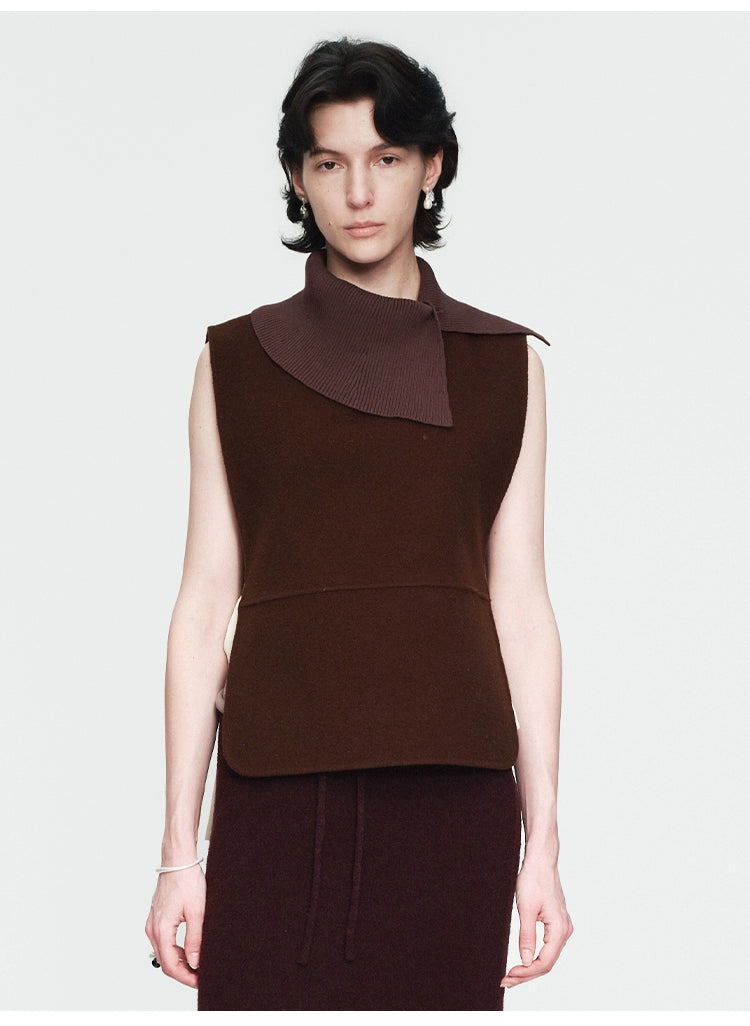 Coffee Knitted Collar Autumn Vest Top