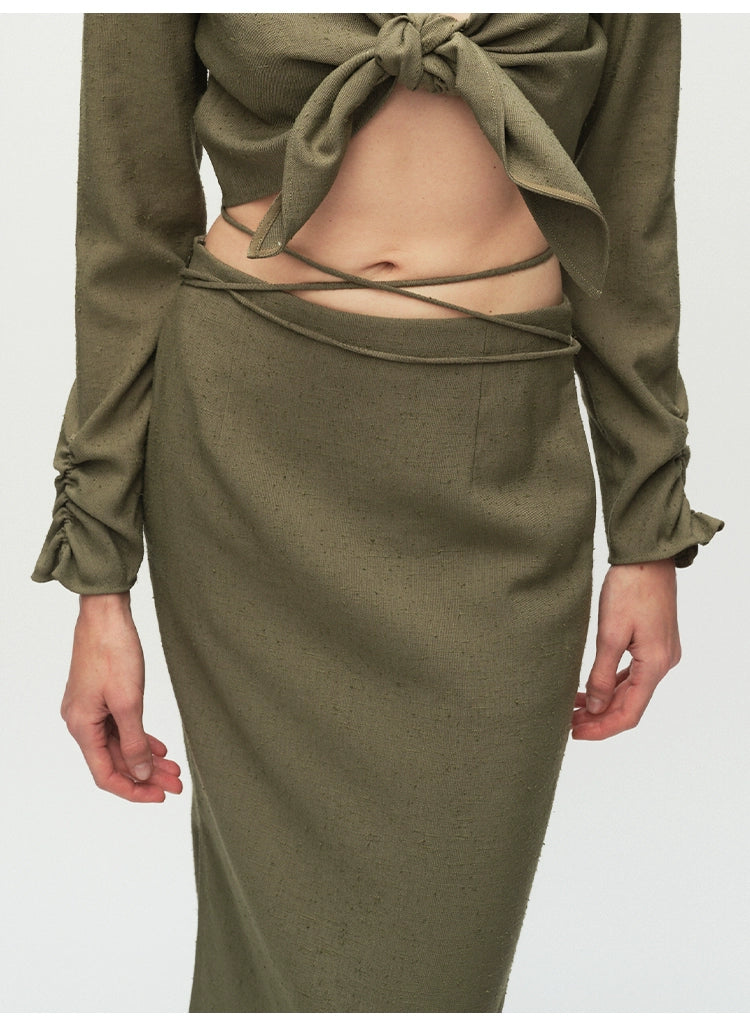 Army Green Straight Ankle Length Skirt