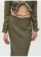 Army Green Straight Ankle Length Skirt