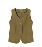 Solid Button Front Slim-fit Short Vest Top