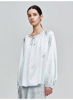 Sky Blue A-shaped Long-sleeved Blouse