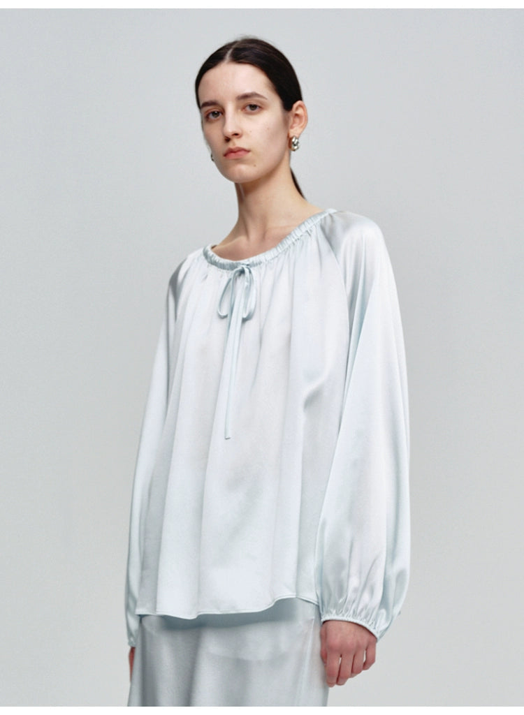 Sky Blue A-shaped Long-sleeved Blouse