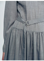 Gray Lapel Collar Lace-up Dress
