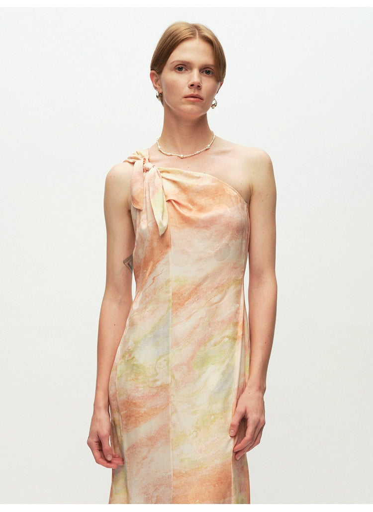 One Shoulder Print A Line Maxi Dress