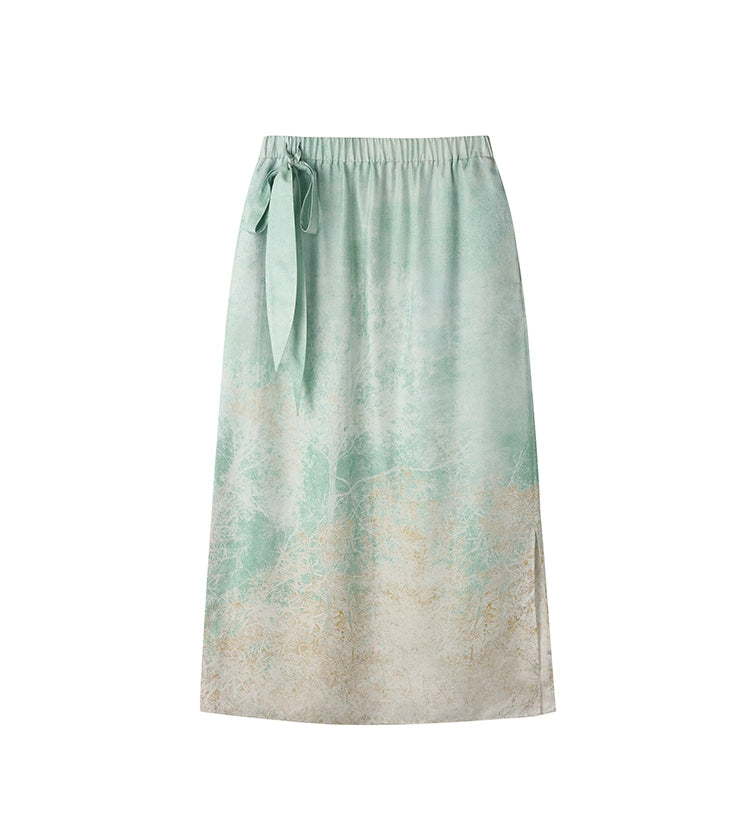 Mint Green Print Tied Skirt