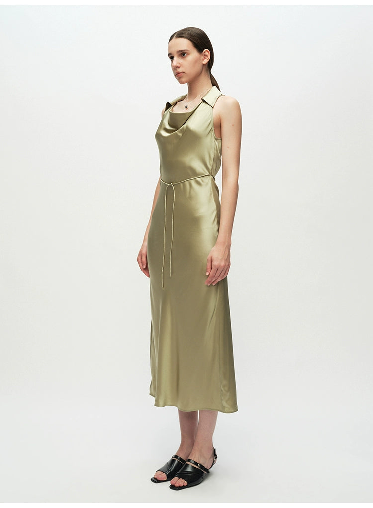 Green Swinging Collar Sleeveless Dress