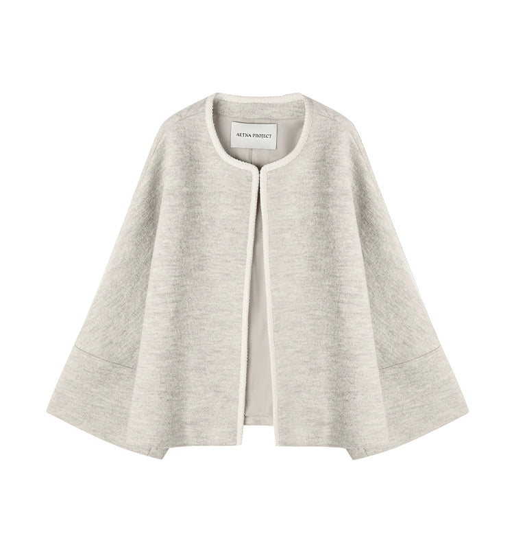 Oat Color Round Neck Coat