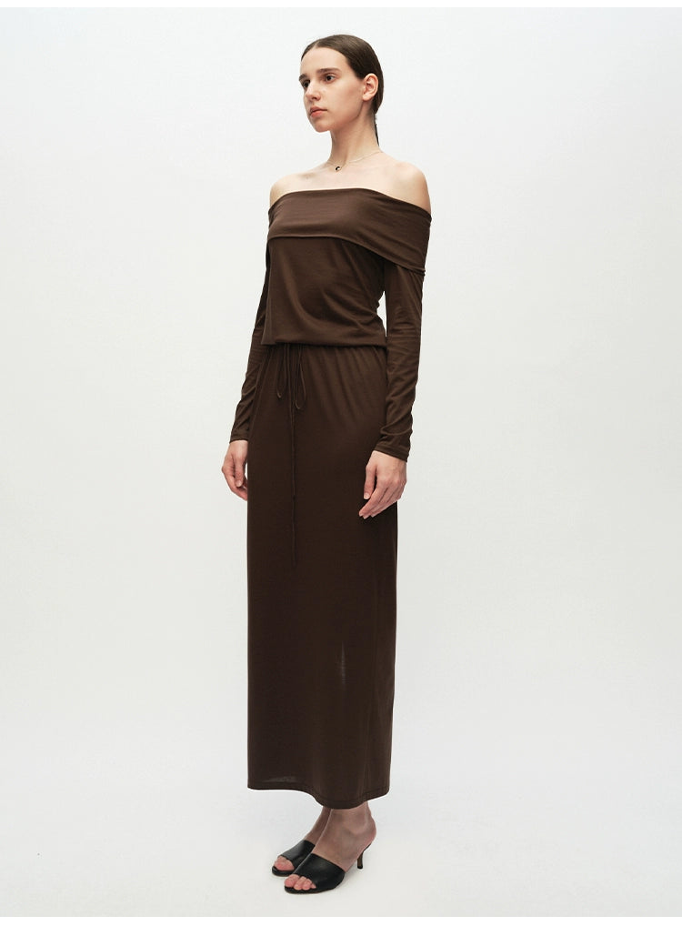 Off Shoulder Long-sleeved Knitted Dress
