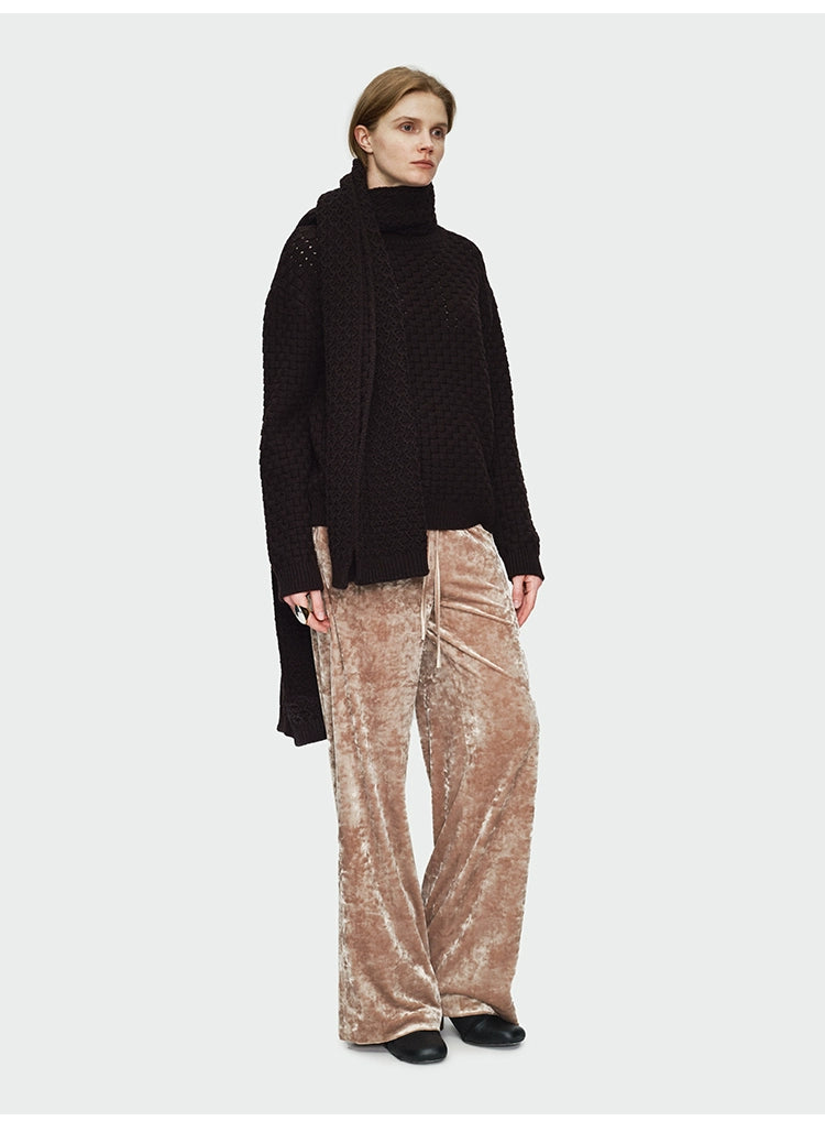 Red Plaid Woven Semi-turtleneck Pullover