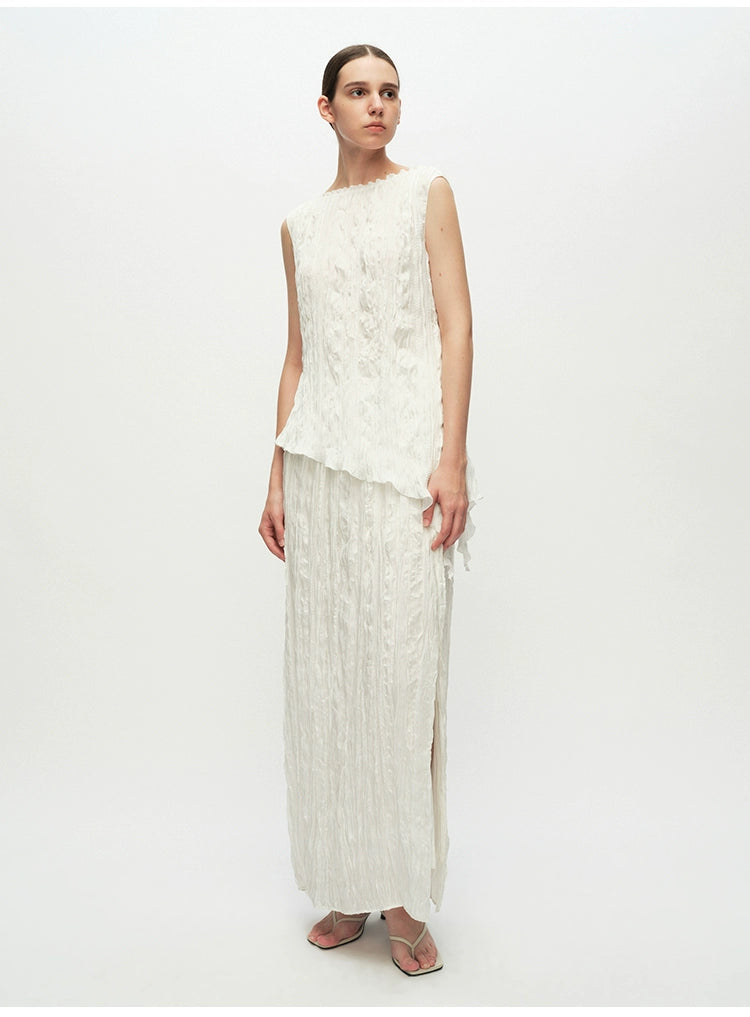 White Asymmetrical Sleeveless Top