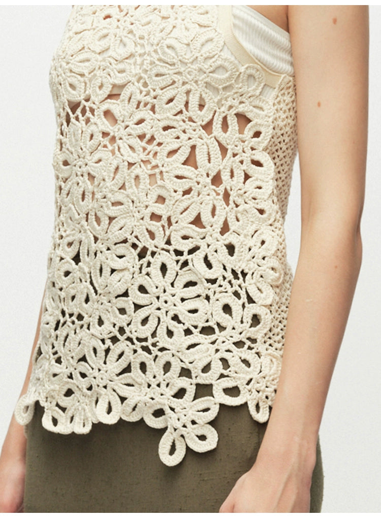 Beige Crochet Hollow Out Vest