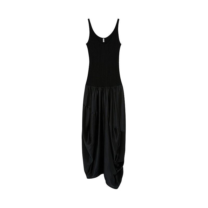 Ribbed Patchwork Silk Sleeveless Dress