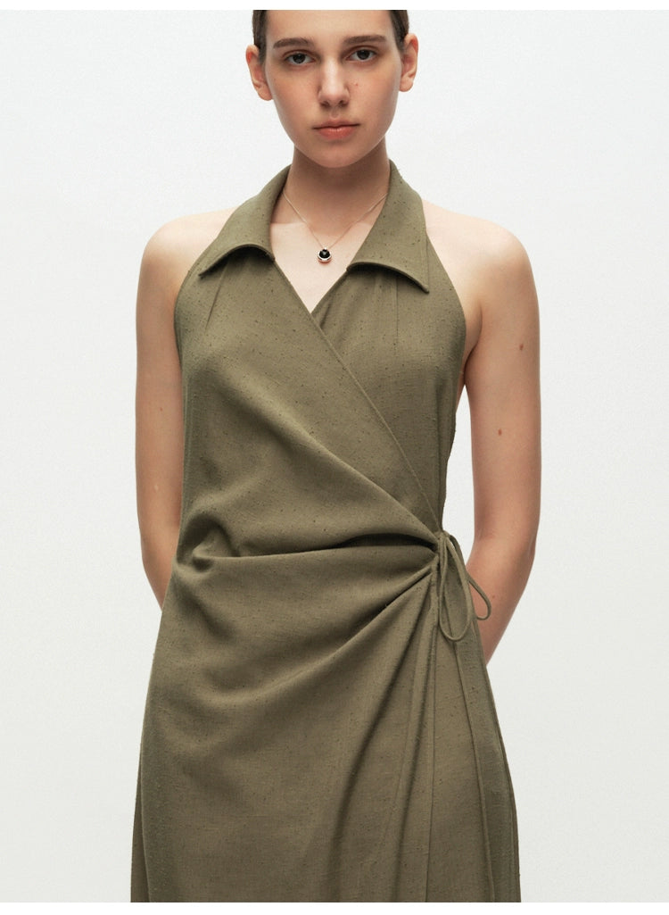 Army green Backless Sleeveless Dress