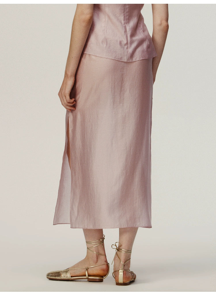 Pink Straight Long Skirt