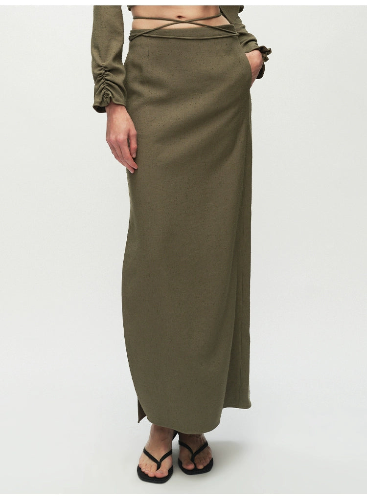 Army Green Straight Ankle Length Skirt