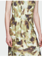 Dark Green Print Streamer Collar Dress