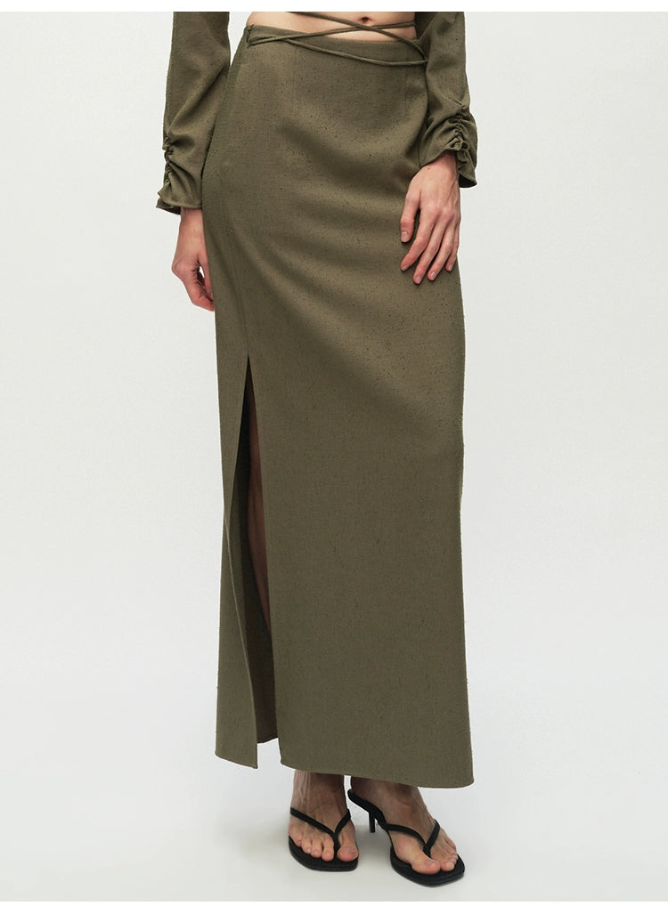 Army Green Straight Ankle Length Skirt