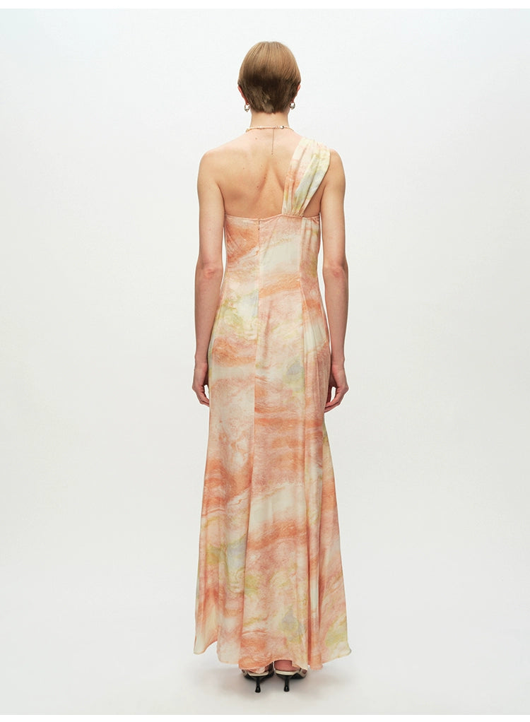 One Shoulder Print A Line Maxi Dress