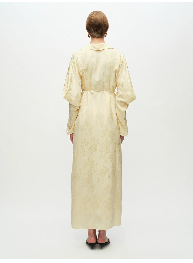 Yellow V Neck Long sleeve Wrap Dress