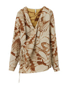Lace-up Butterfly Print Long Sleeve Blouse