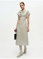 Striped Swing Neck Pleated Dress