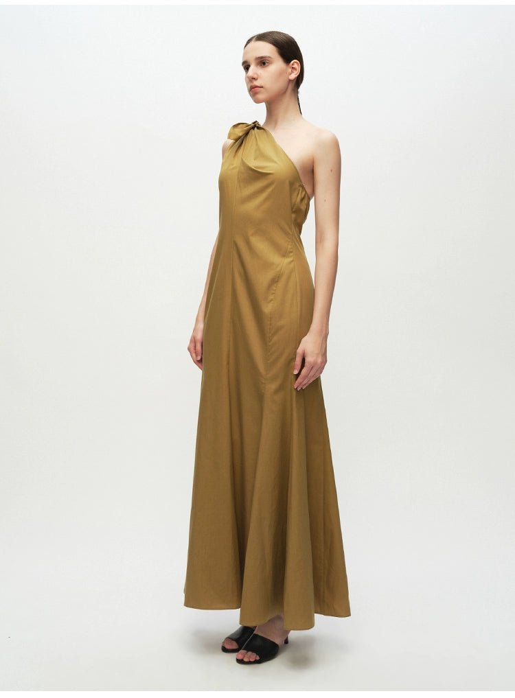 Solid One Shoulder Tie Maxi Dress