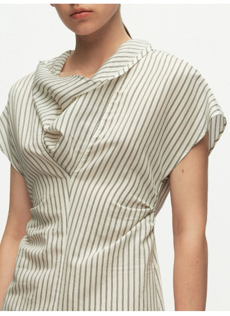 Striped Swing Neck Pleated Dress