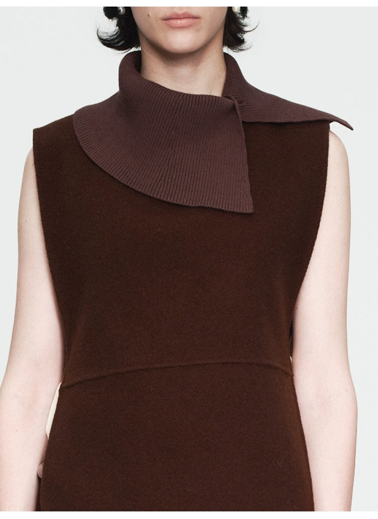 Coffee Knitted Collar Autumn Vest Top