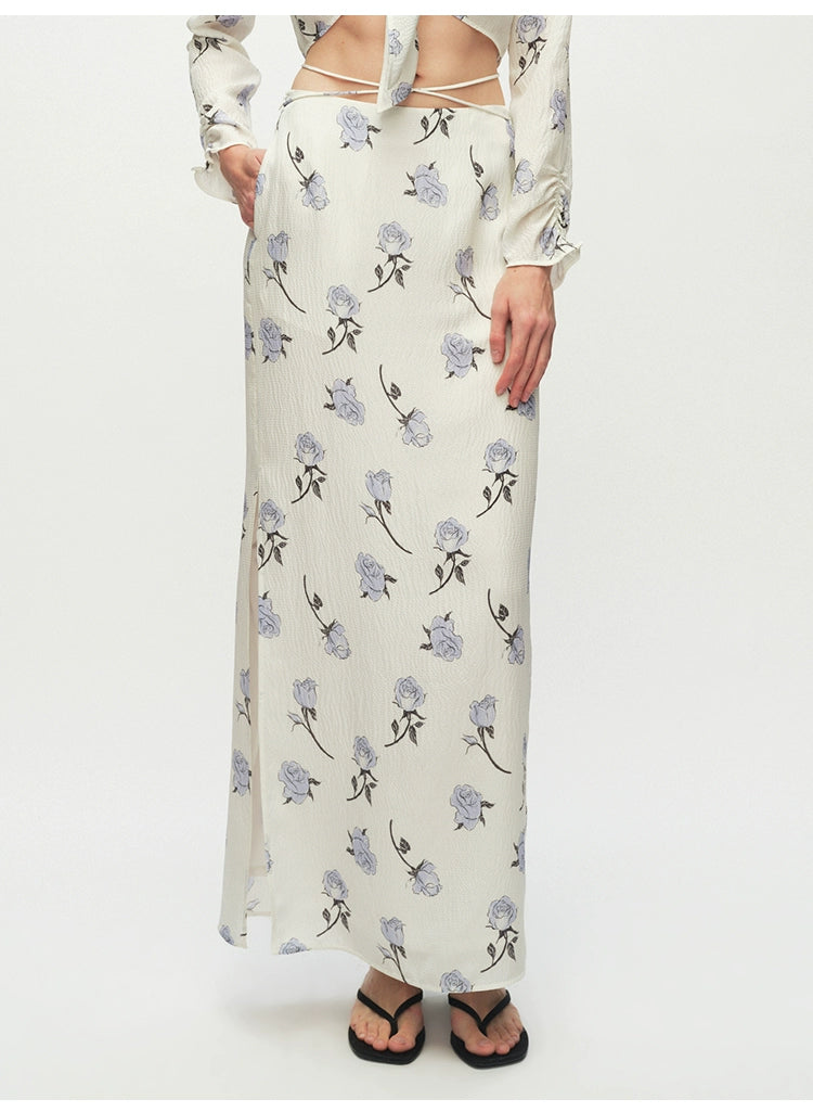 Rose printing Straight Skirt