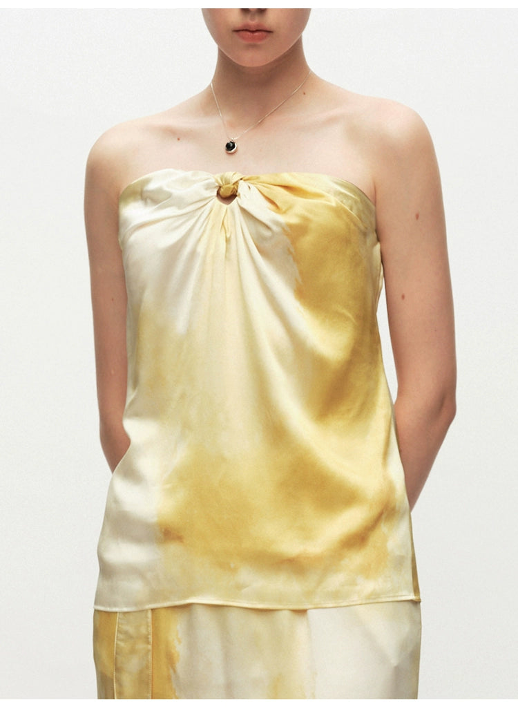 Yellow Printed Hollow Out Tube Top