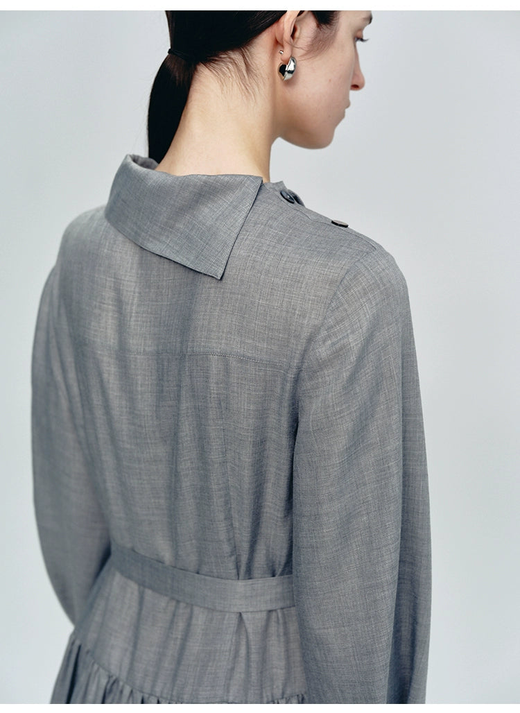 Gray Lapel Collar Lace-up Dress