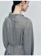 Gray Lapel Collar Lace-up Dress