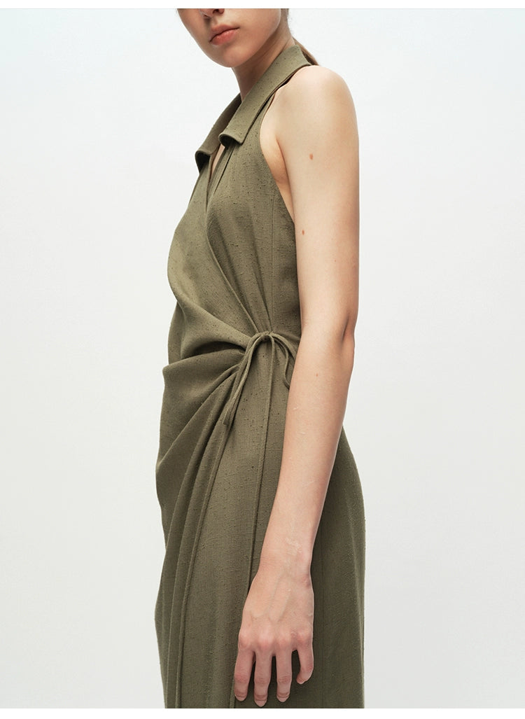 Army green Backless Sleeveless Dress