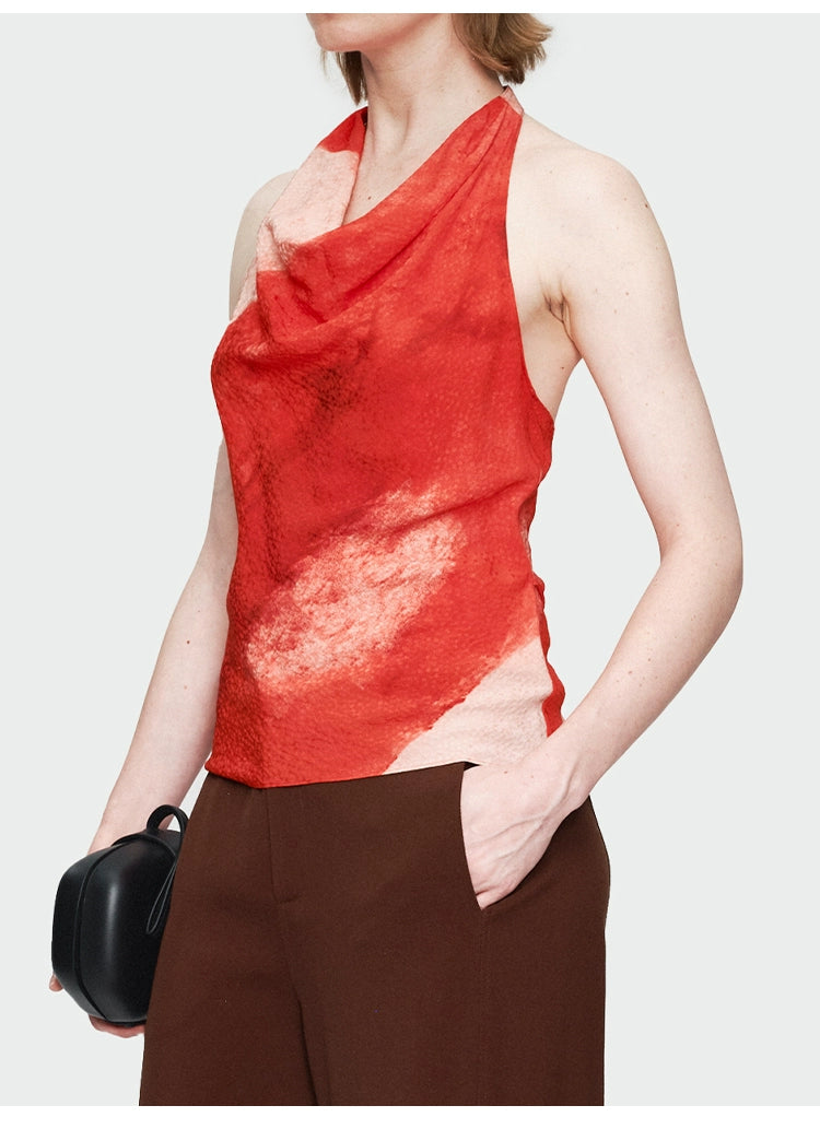 Red Print Halter Top