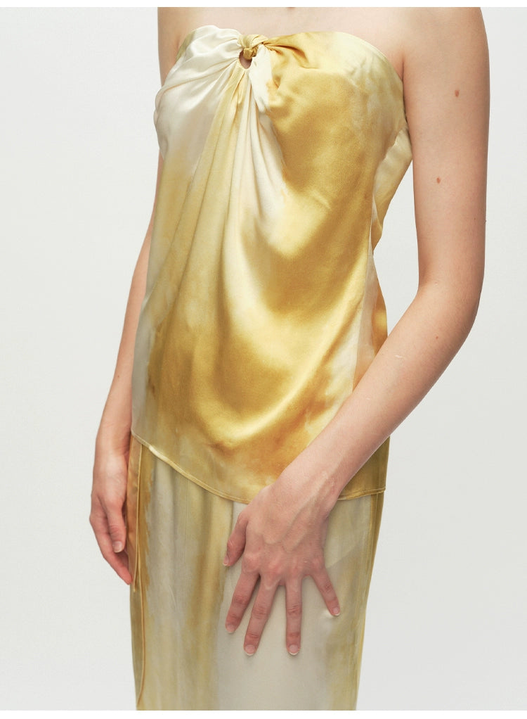 Yellow Printed Hollow Out Tube Top